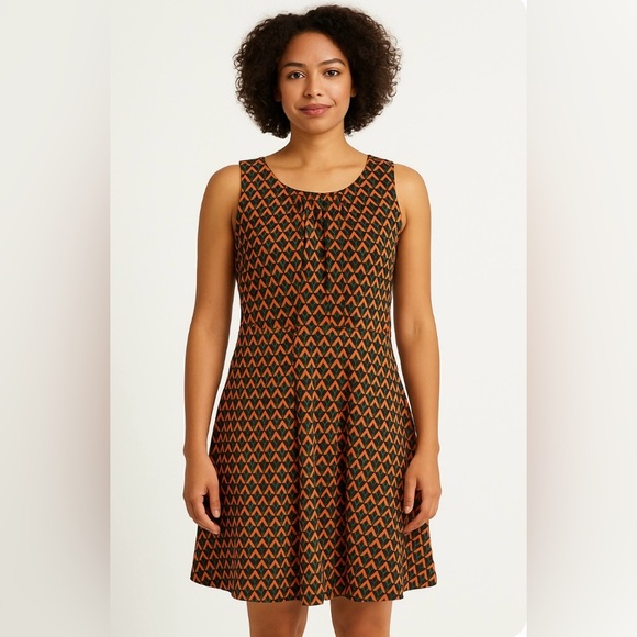 Papillon Dresses & Skirts - Papillon Geometric Print Fit and Flare Dress Size Large Orange Sleeveless